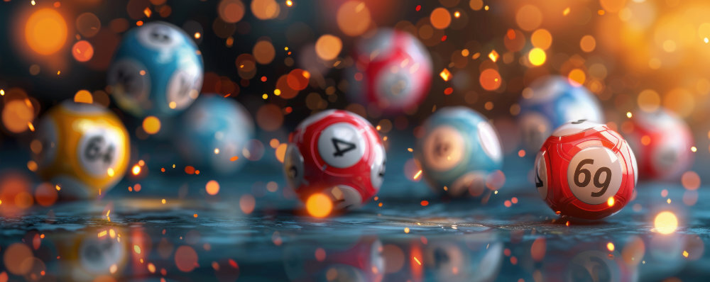Boules de loterie numérotées éclairées sur un fond coloré